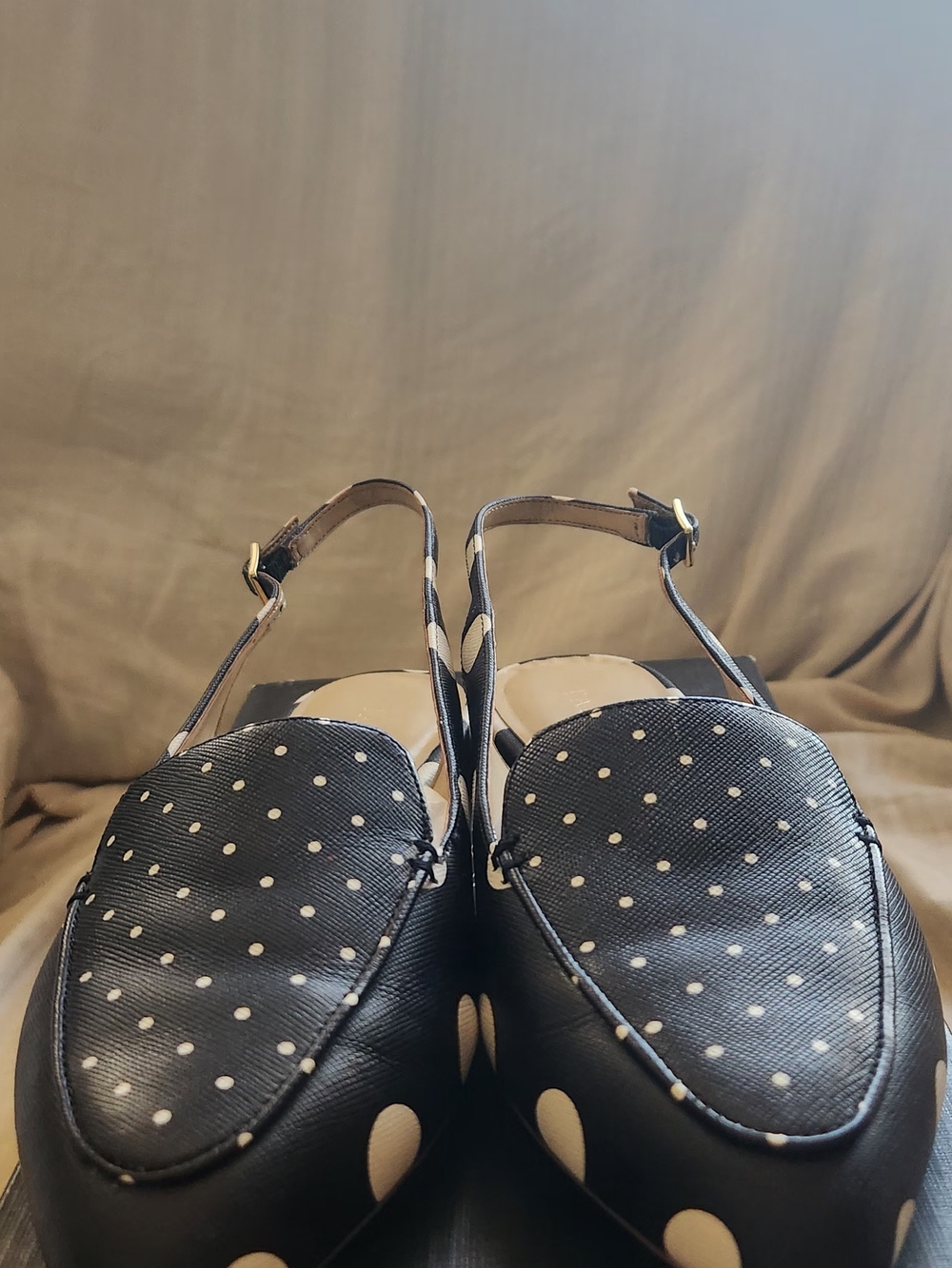 Talbots Black and White Polka Dot Slingback Mules